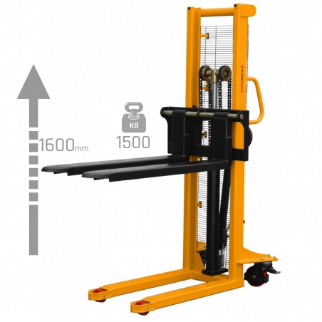 Wózek paletowy WRHS 1516 z regulowanymi widłami  (udźwig 1500 kg, unoszenie 1600 mm)