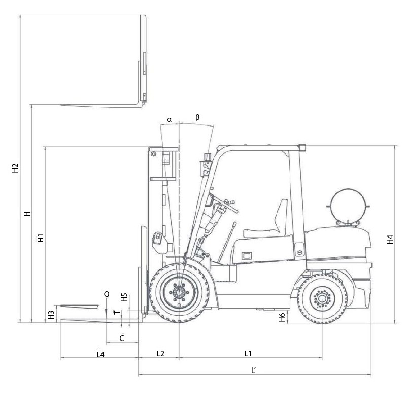 Мотокар с LPG двигател DUPLEX WS35L30 (товароподемност 3500 кг, височина на повдигане 3000 мм)