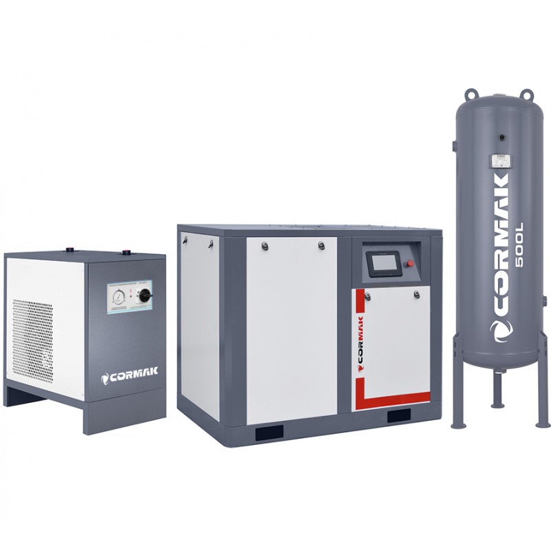 Винтов компресор с инвертор THEOR 50 – 37 kW – 7000 л/мин. + Рефрижерационен осушител N50S + Вертикален напорни резервоар 500 л