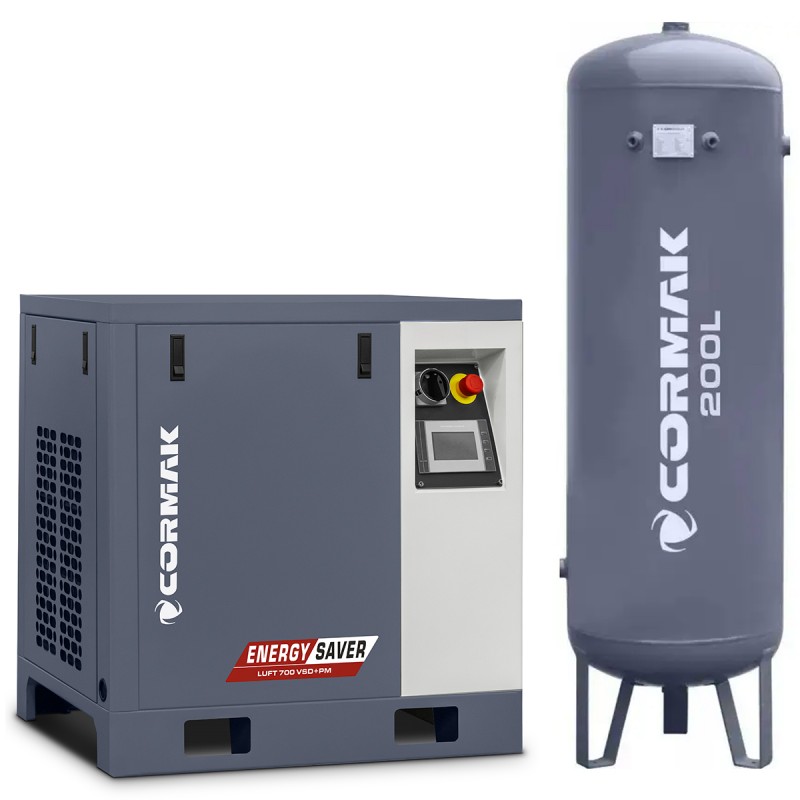 Винтов компресор LUFT 700 VSD + PM – 5,5 kW – 650 л/мин. + Вертикален резервоар под налягане 200 л