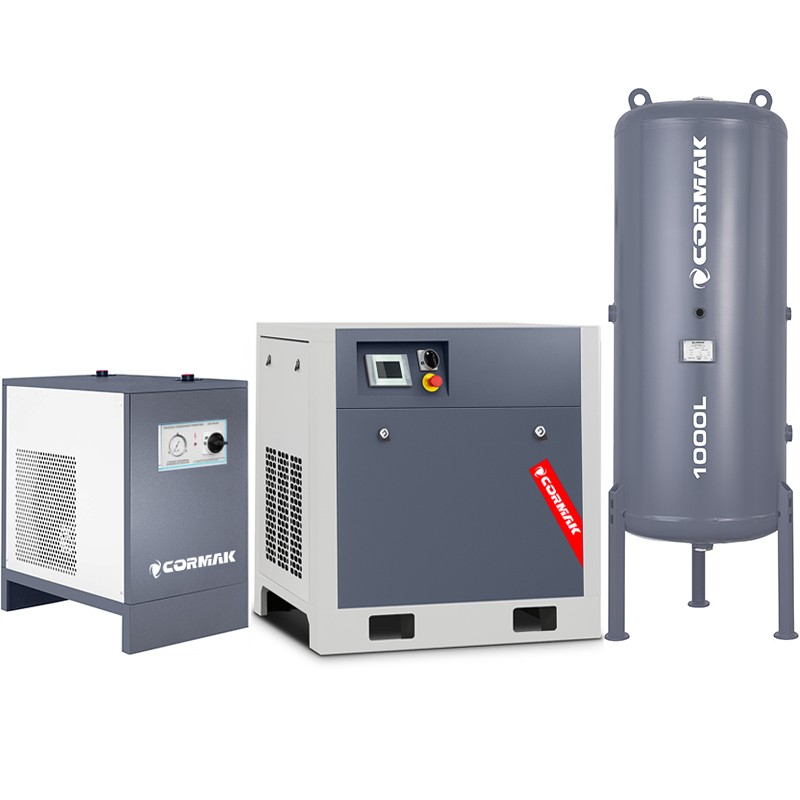 Sprężarka śrubowa z falownikiem LUFT 1500 - 11kW - 1580 L/min. + Osuszacz ziębniczy N20S + Zbiornik ciśnieniowy pionowy 1000 L