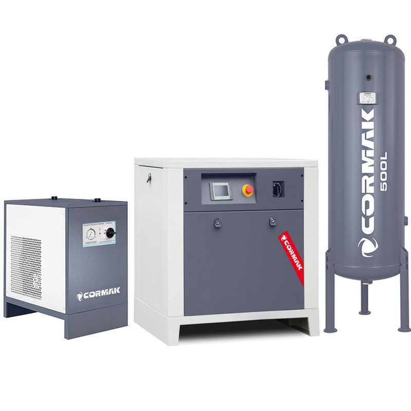 Sprężarka śrubowa z falownikiem LUFT 1000 - 7,5kW - 950 L/min. + Osuszacz ziębniczy N10S + Zbiornik ciśnieniowy pionowy 500 L