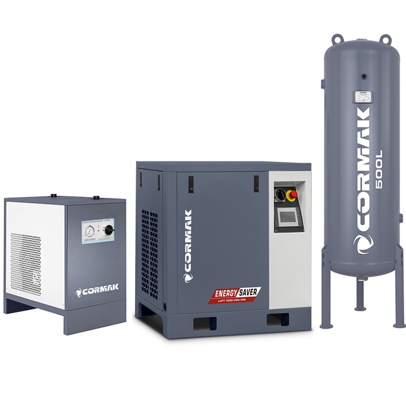 Винтов компресор LUFT 1000 VSD+PM – 7,5 kW – 950 л/мин. + Рефрижераторен осушител N10S + Вертикален резервоар под налягане 500 л