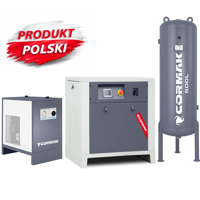 Sprężarka śrubowa z falownikiem LUFT 1000 - 7,5kW - 950 L/min. + Osuszacz ziębniczy N10S + Zbiornik ciśnieniowy pionowy 500 L