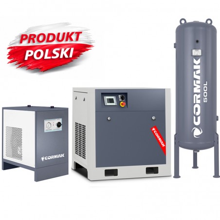 Sprężarka śrubowa z falownikiem LUFT 1500 - 11kW - 1580 L/min. + Osuszacz ziębniczy N20S + Zbiornik ciśnieniowy pionowy 500 L