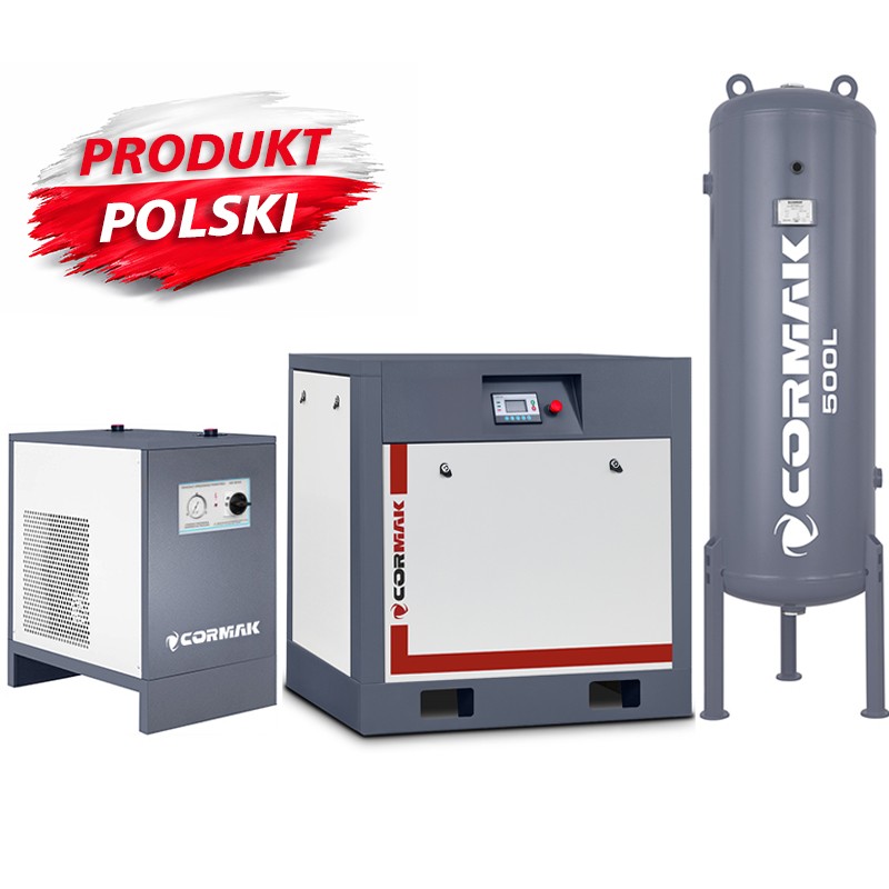 Винтов компресор THEOR 20 – 15 kW – 2000 л/мин. + Рефрижераторен осушител N20S + Вертикален резервоар за сгъстен въздух 500 л