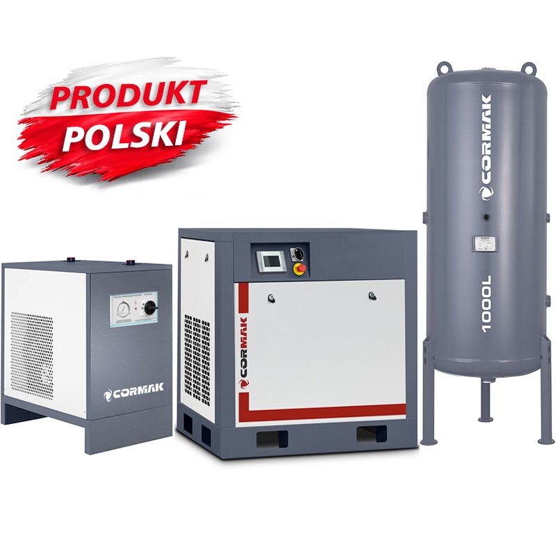 Sprężarka śrubowa z falownikiem THEOR 20 - 15kW - 2000 L/min. + Osuszacz ziębniczy N20S + Zbiornik ciśnieniowy pionowy 1000L