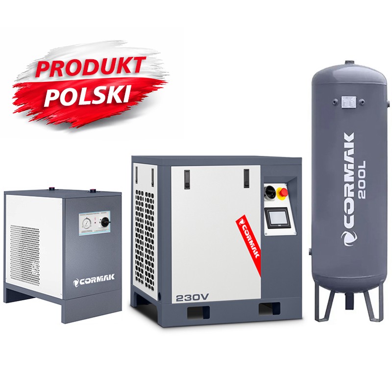 Sprężarka śrubowa z falownikiem LUFT 400 - 3,0kW - 380L/min. 230V + Osuszacz ziębniczy N10S + Zbiornik ciśnieniowy pionowy 200 L